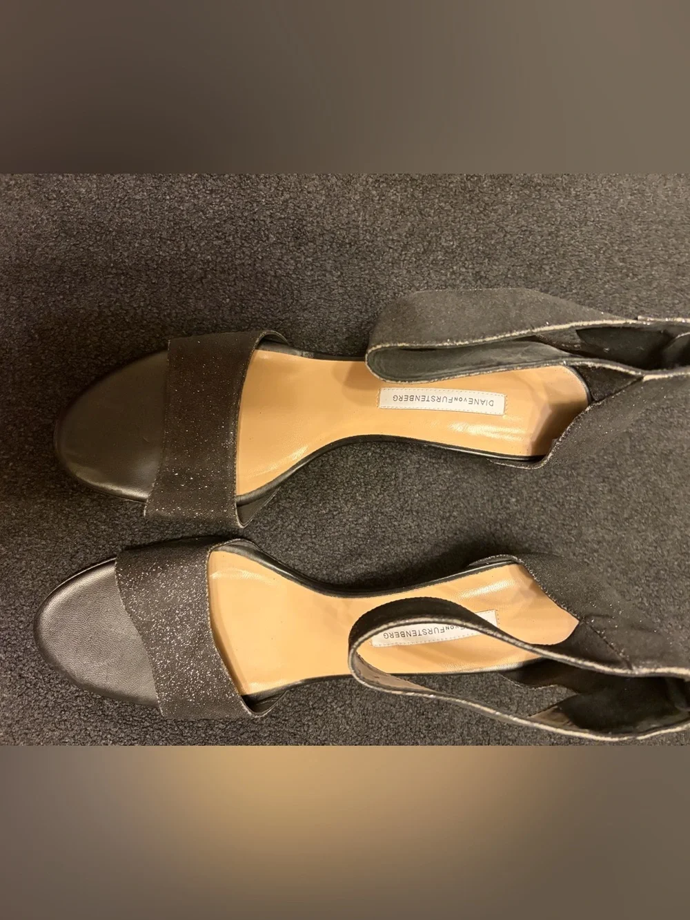 Diane Von Furstenberg Kinder Black Sparkle Open-Toe Heeled Sandals